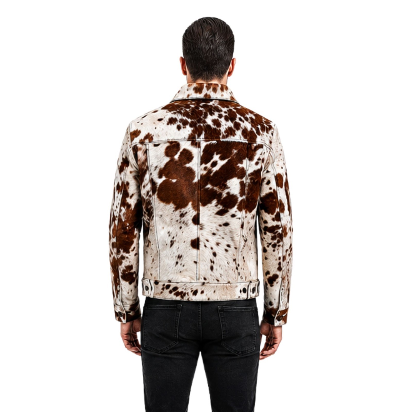 Men’s Cow Print Leather Jacket – Real Hair-On Cowhide, Stylish Pony Skin Western