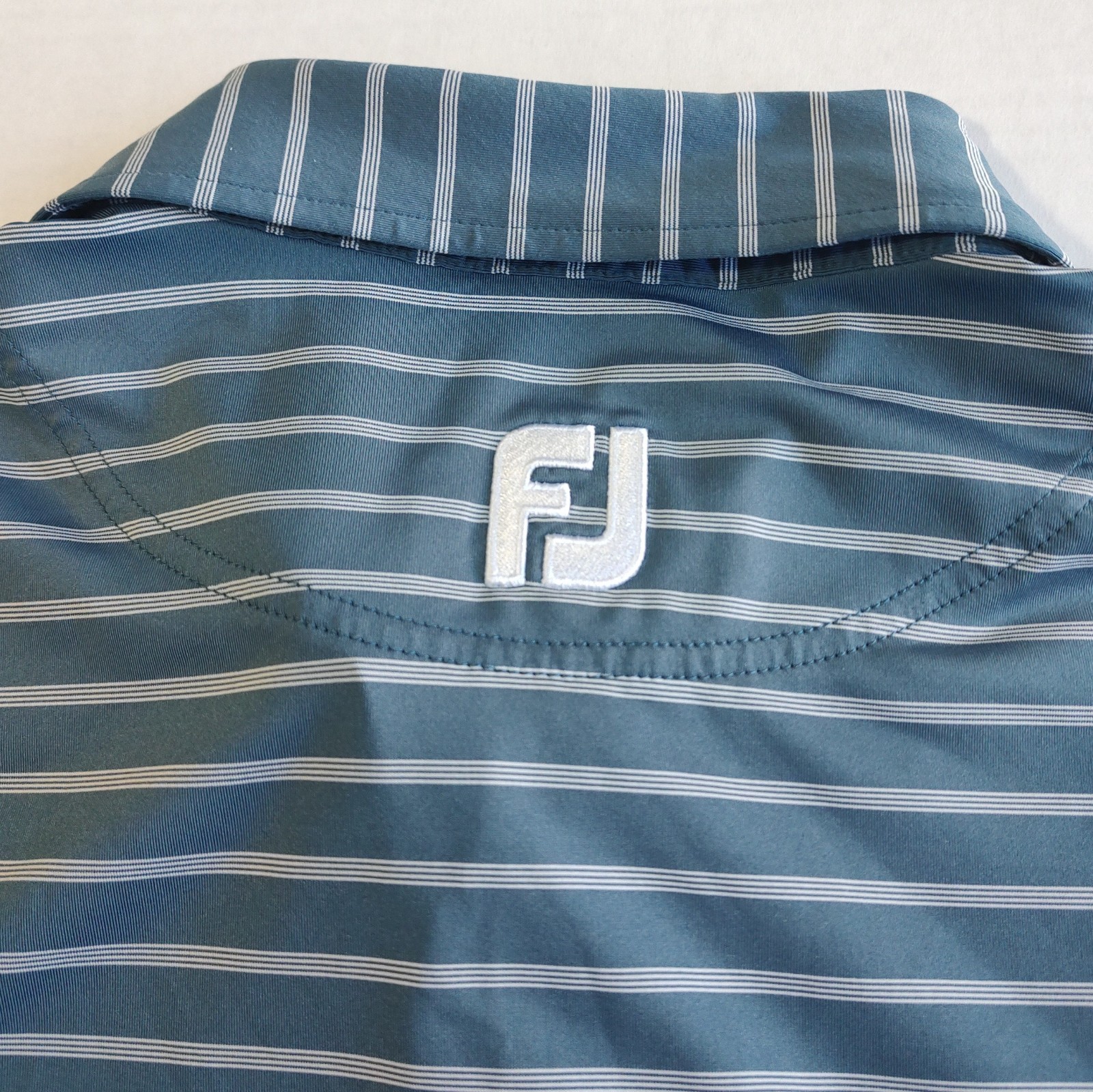 Footjoy Titleist Tour Golf Polo Shirt Mens L Blue Stripe Performance Stretch