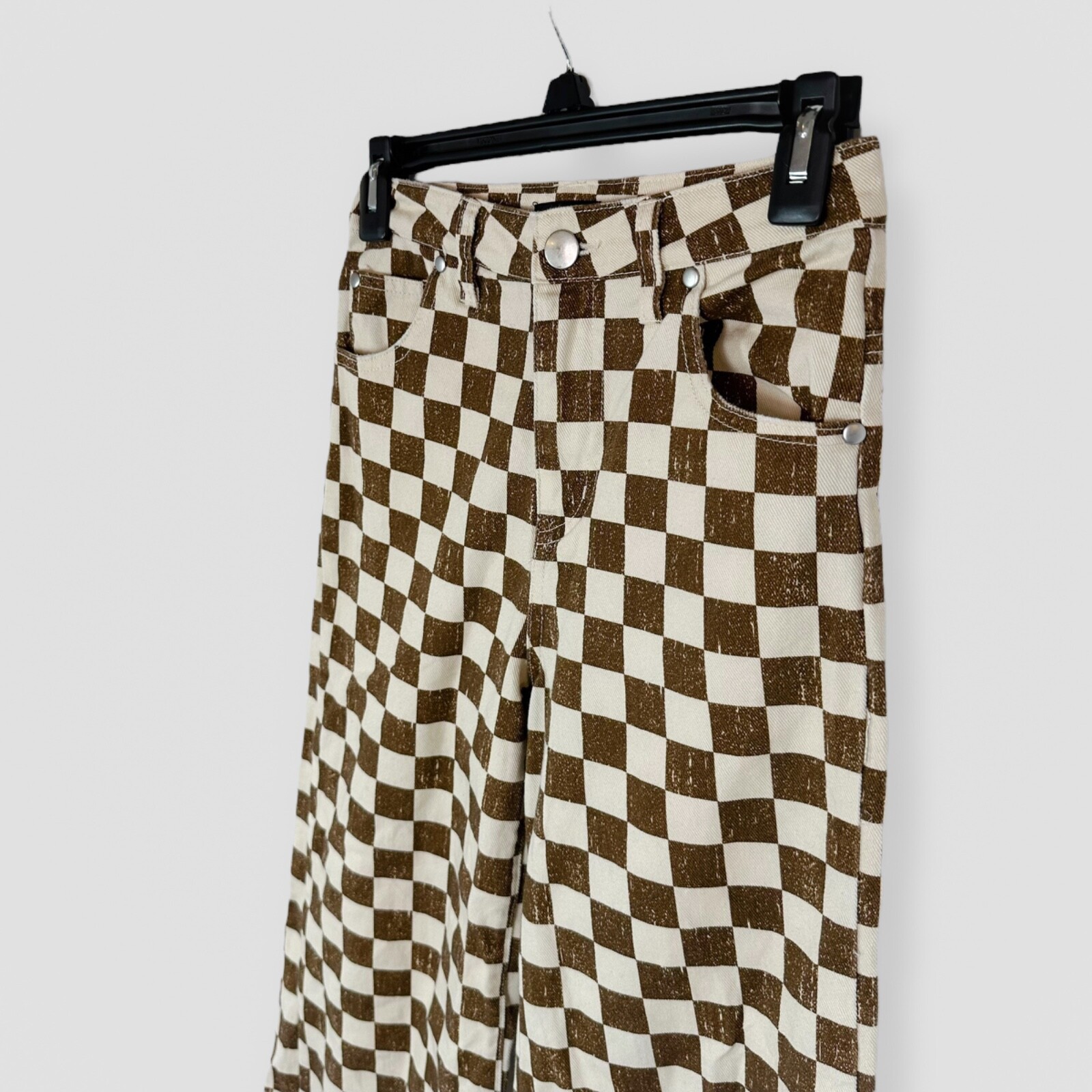 Originality Size Medium Demi Brown & White Checkered High Waist Trousers Y2K