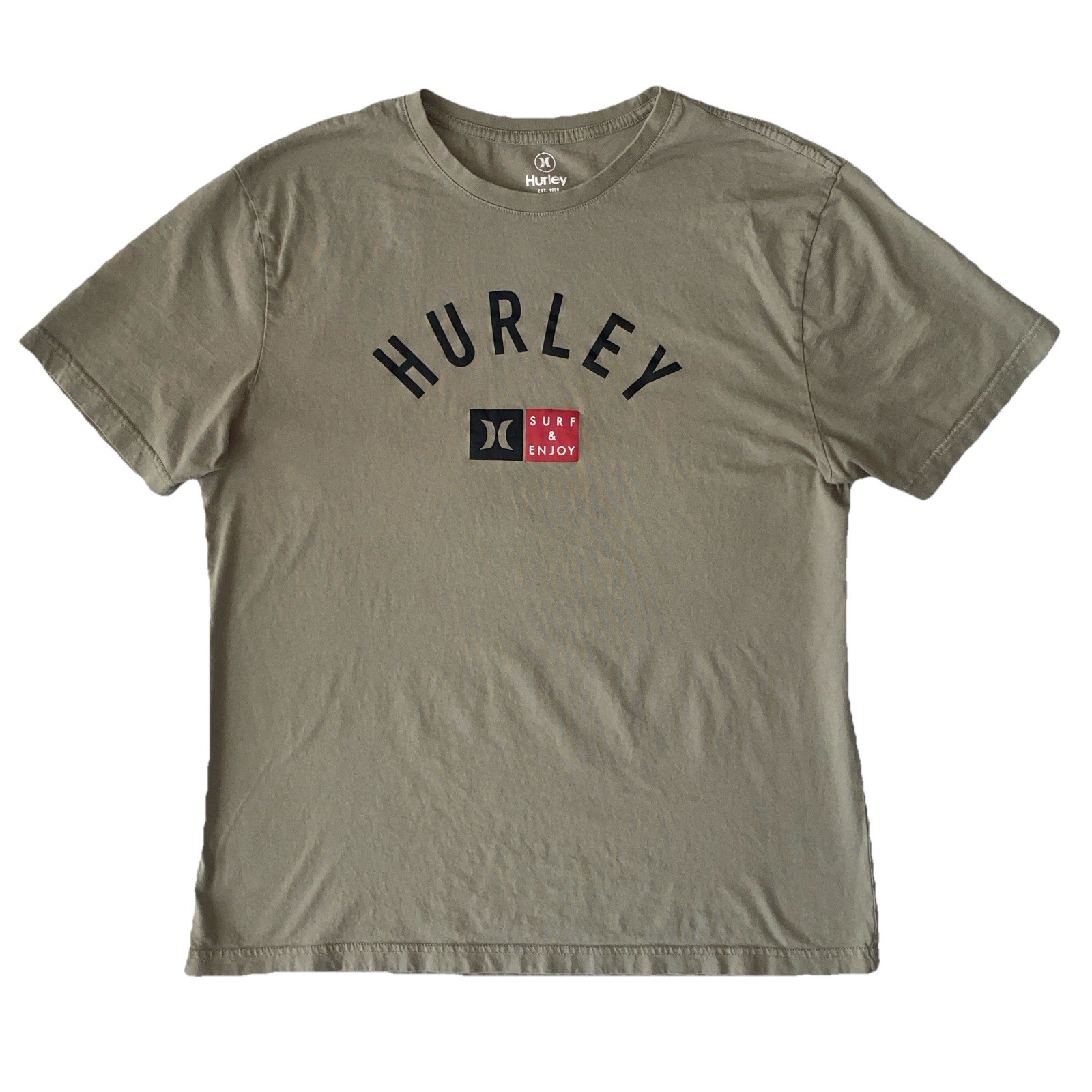 Hurley Surf & Enjoy Men’s Green Logo Graphic Tee Size Large L Skate Surf Shirt