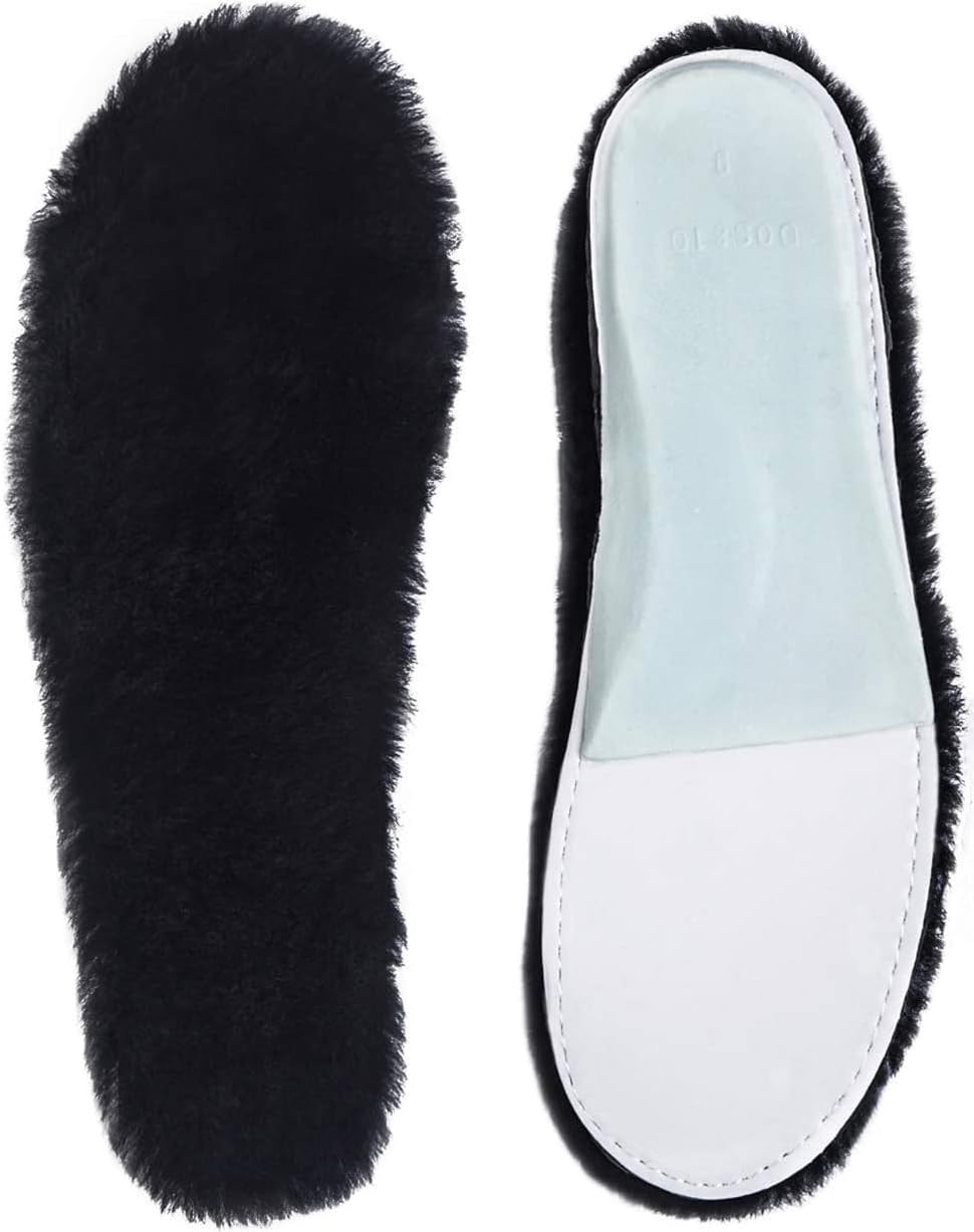 Black Sheepskin Insoles Women’s Premium Think Wool Fur Fleece Inserts Cozy & …