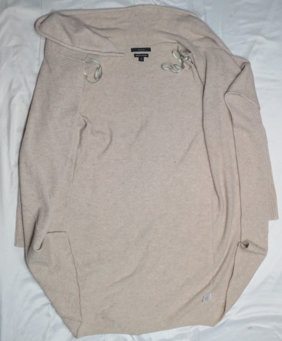 TAHARI WOMENS US M OATMEAL HEATHER SWEATER CAPE WRAP LONG 100% CASHMERE 2-PLY