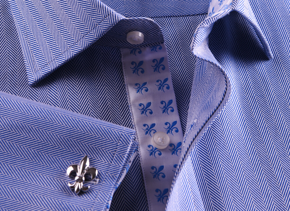 Limited Quatanty Mens Blue Formal Herringbone Business Dress Shirt French Cuffs