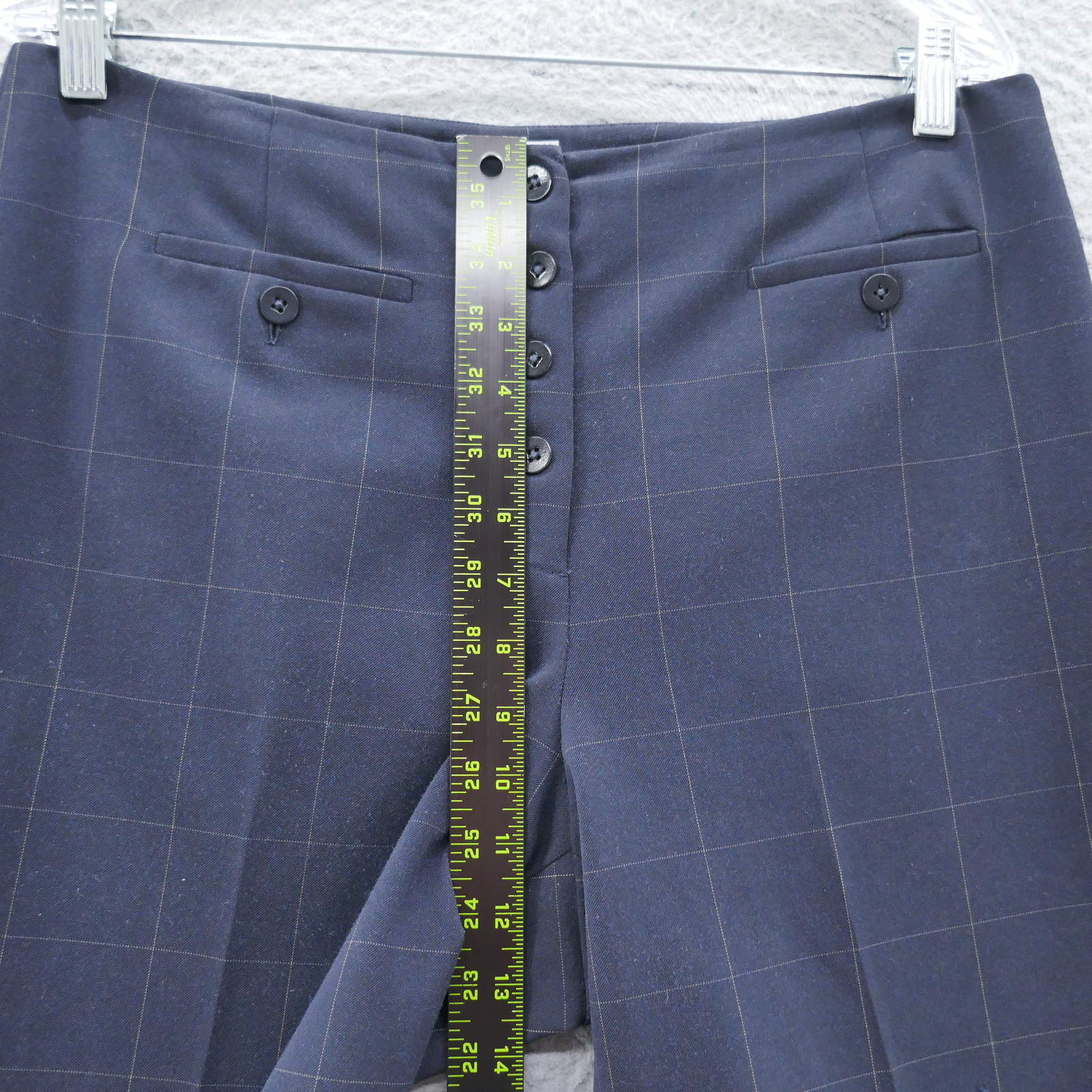 Talbots Collection Womens Plaid Dress Pants 12 Blue Stretch Four Button Career