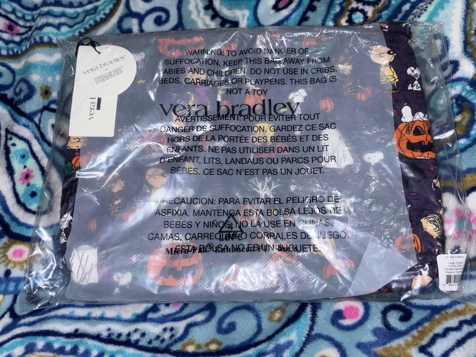 Vera Bradley Peanuts Large Hipster Crossbody HALLOWEEN INDIGO Snoopy & Gang –