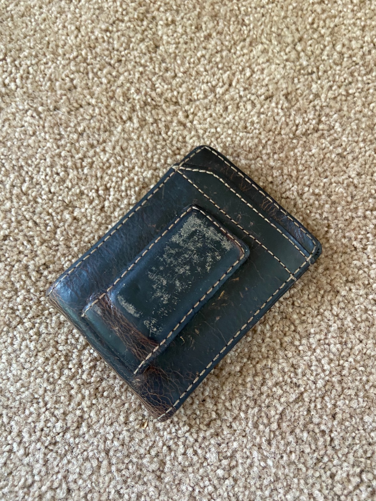 vintage mens leather bi fold wallet with back money clip