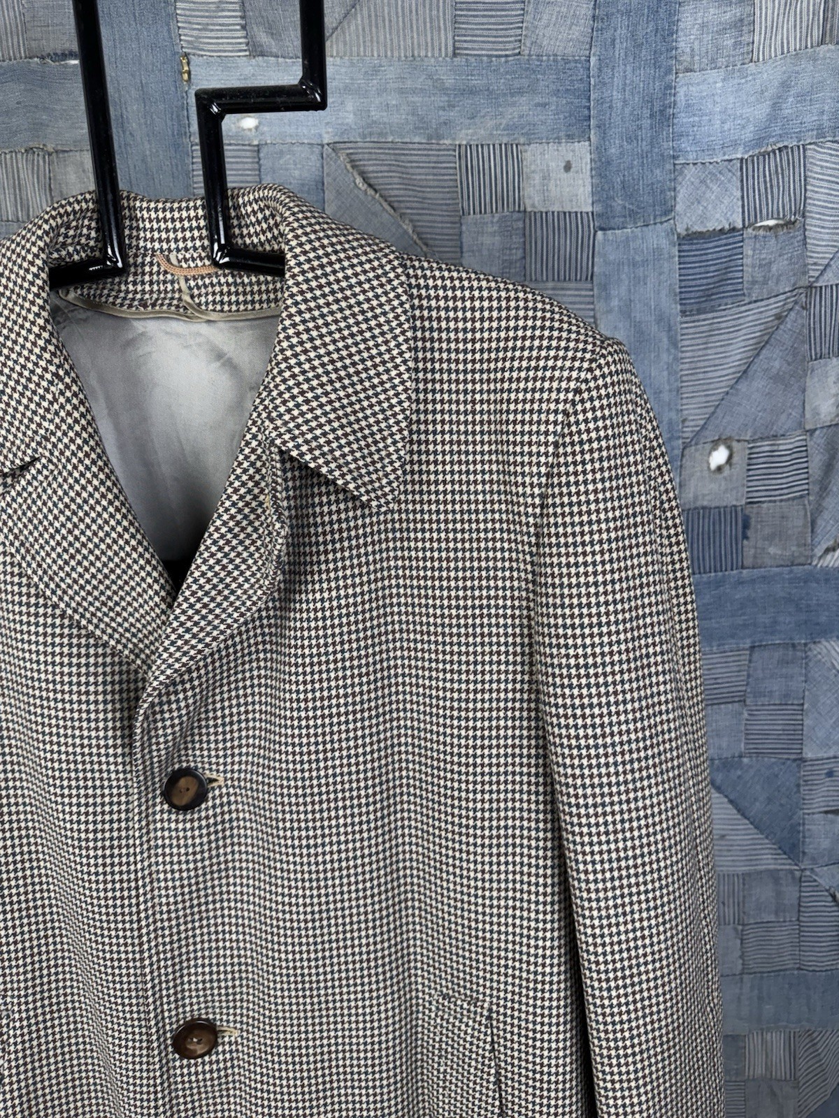 50s VINTAGE Rock-Knit Tailored Houndstooth Overcoat Size 44 Wool BEAUTIFUL Lined