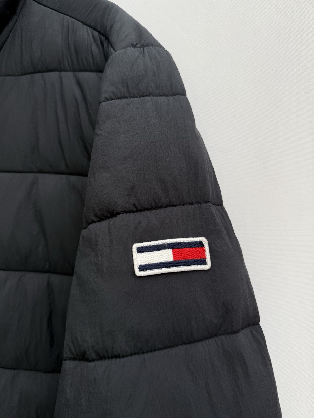 Tommy Jeans Hooded Quilted Puffer Jacket Coat Black Full Zip Lightweight Mens XL
