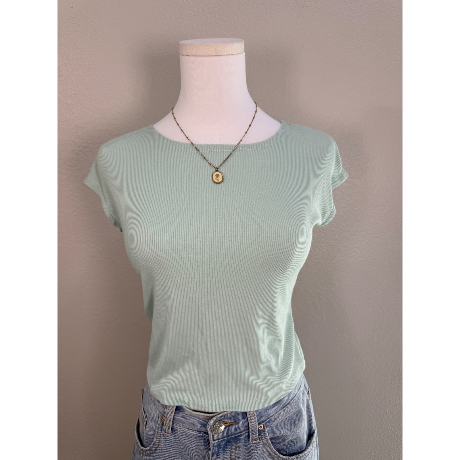 sage green ribbed tank top minimal baby tee fitted y2k basic