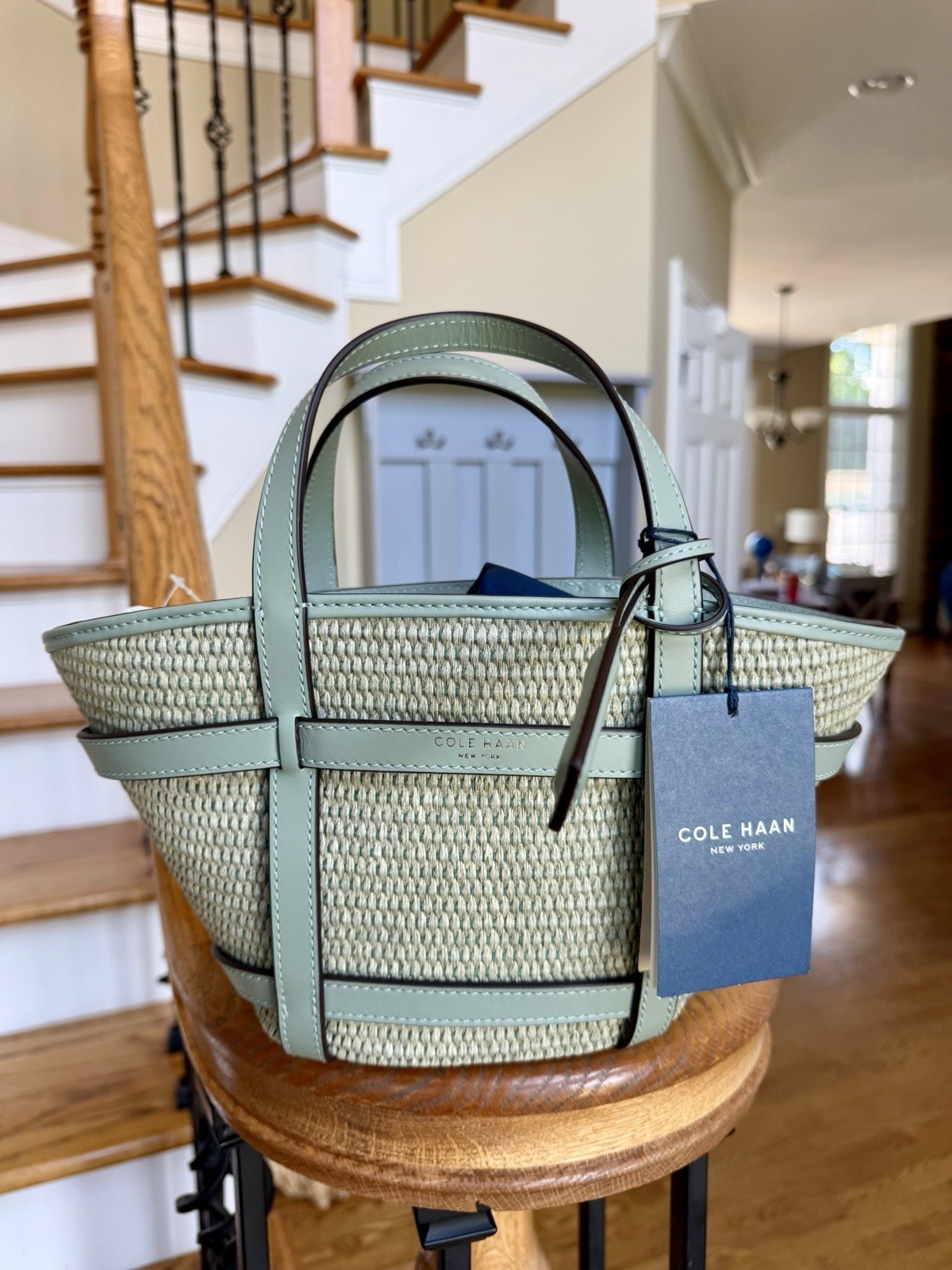 Cole Haan Key West Tote Crossbody Bag in Lily Pad green raffia NWT