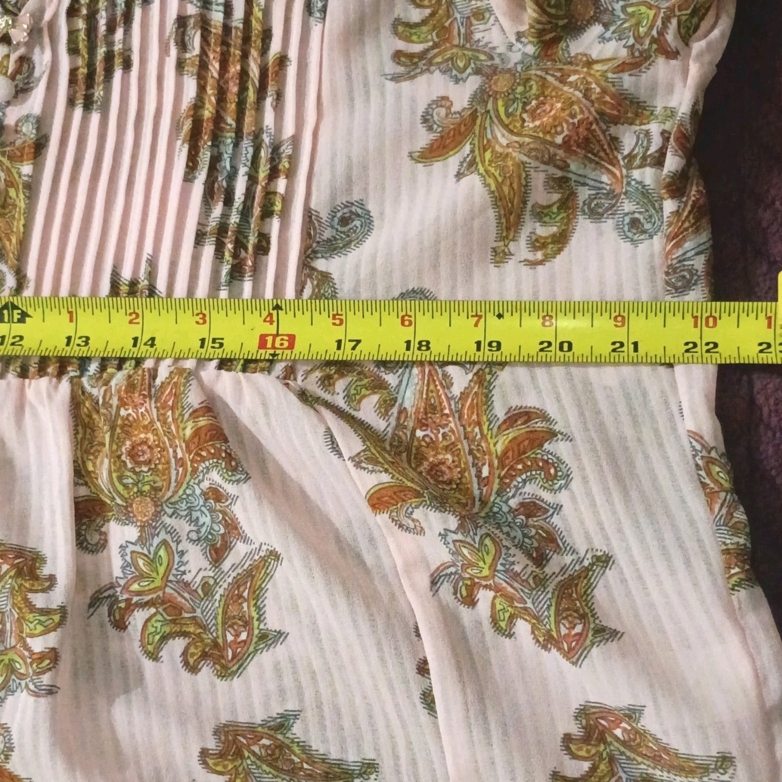 Ophelia Roe Pink Paisley Chiffon Polyester Pleated Button V-Neck Blouse M