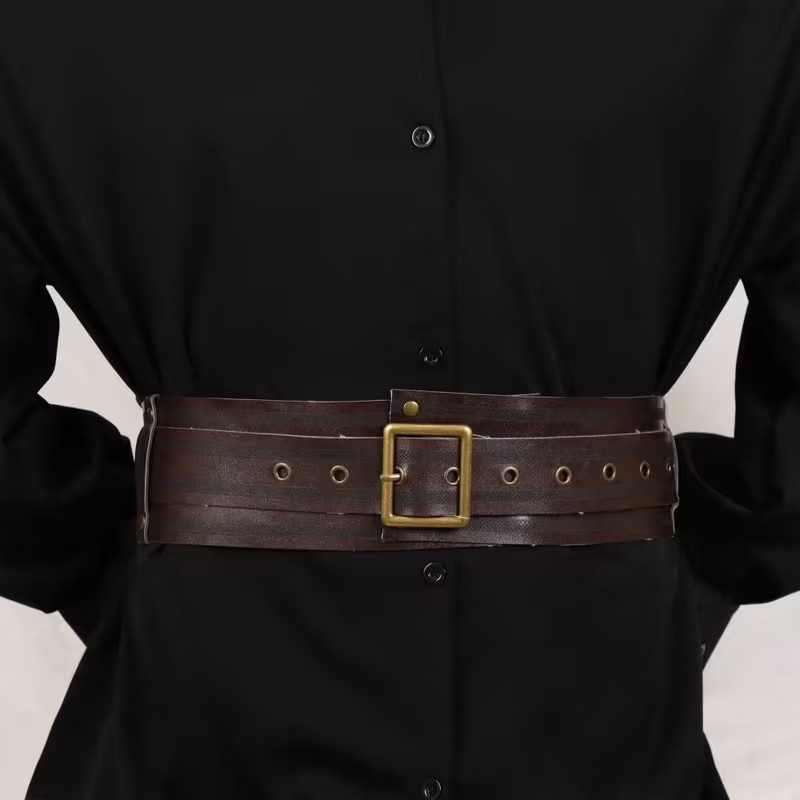WOMEN VERY WIDE BROWN VICTORIAN LEATHER BELT Med/Large/XL belt length 51 in NEW