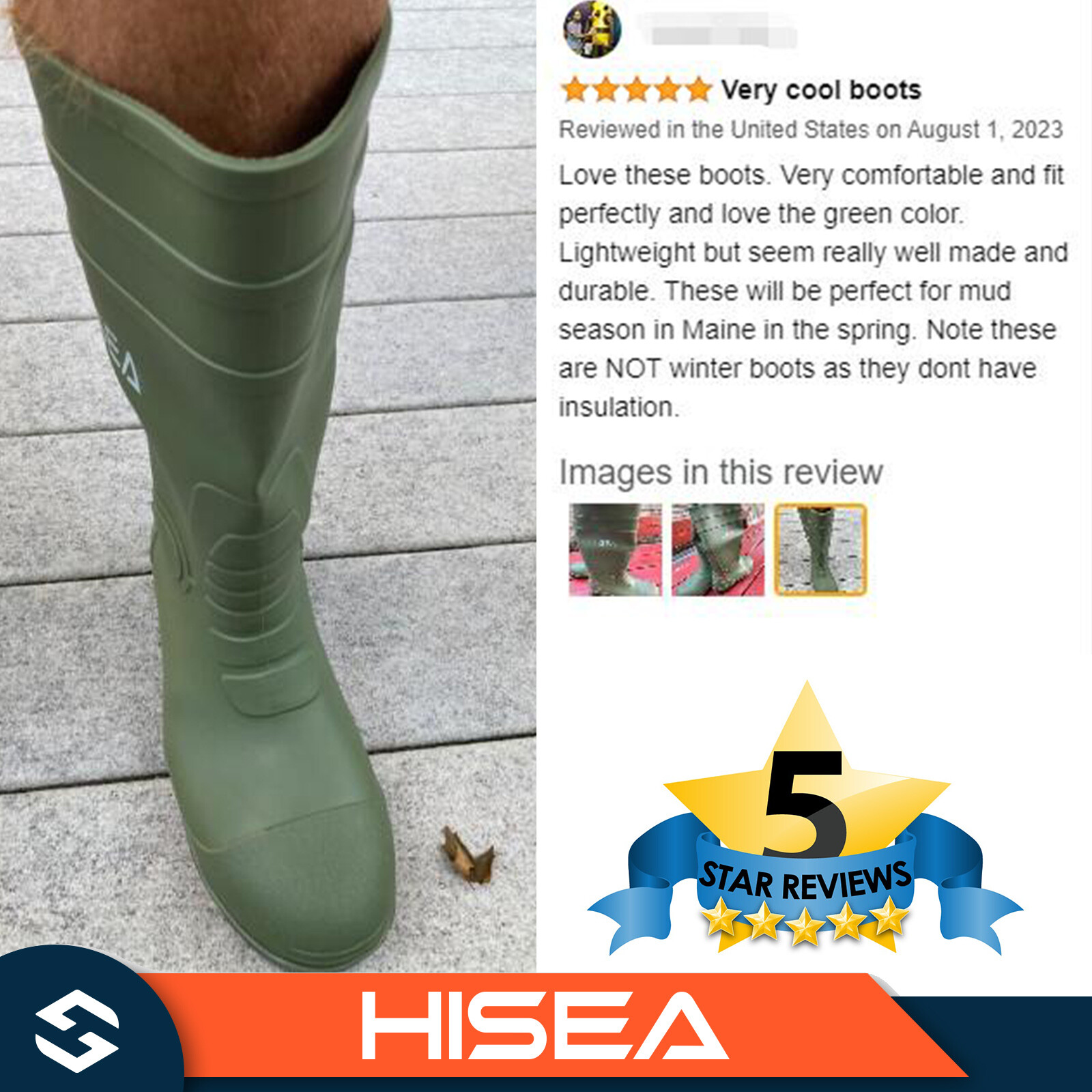 HISEA Men Rain Boots w/Steel Shank Waterproof Corrosion-Resistant Mud Work Boots