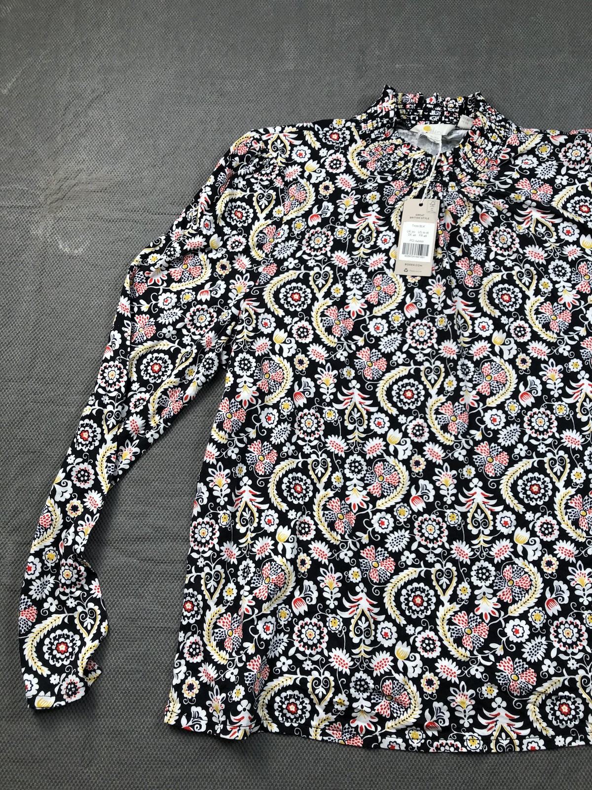 Boden Blouse Womens 16-18 Plus Multicolor Mock Neck Long Sleeve Floral Top NWT
