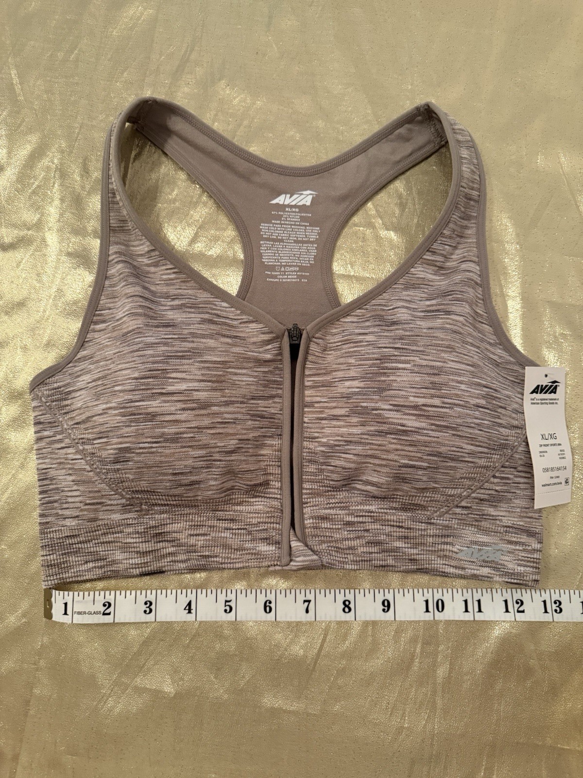 NWT Avia Zip Front Removable Pads Wire Free Sports Bra Medium Support Size XL