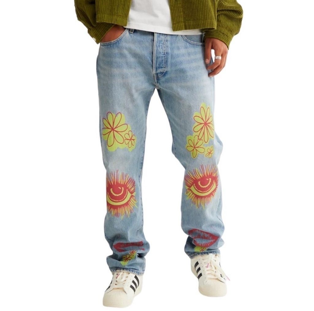 LEVI’S Men’s Premium 501 Original SUMMER LOVE JEANS Festival Groovy Sz 33×30