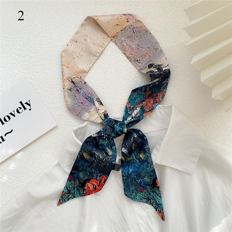 Floral Skinny Satin Scarf / Head Scarves / Skinny tie / Handbag handle wrap New