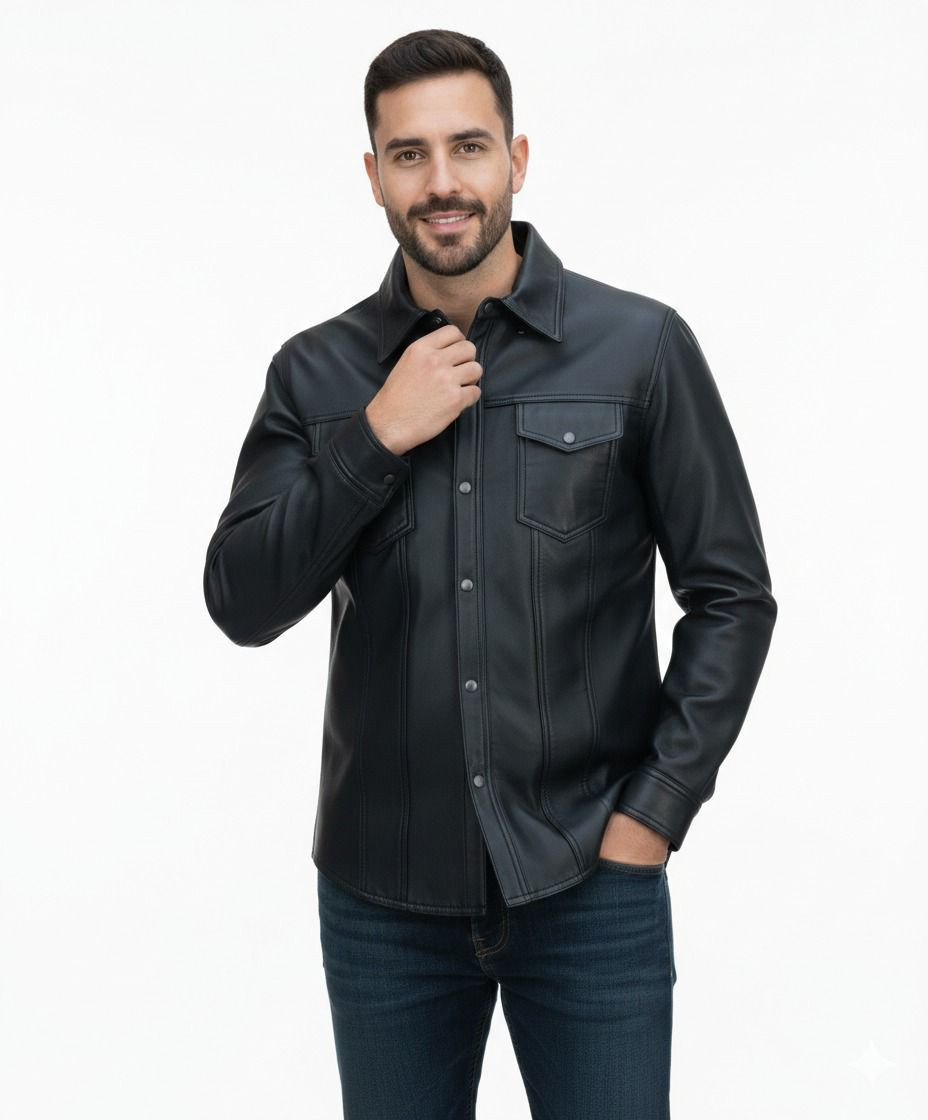 Leather Motorcycle Shirt – Western leather Shirt – Lightweight SKU#HL10403BLACK