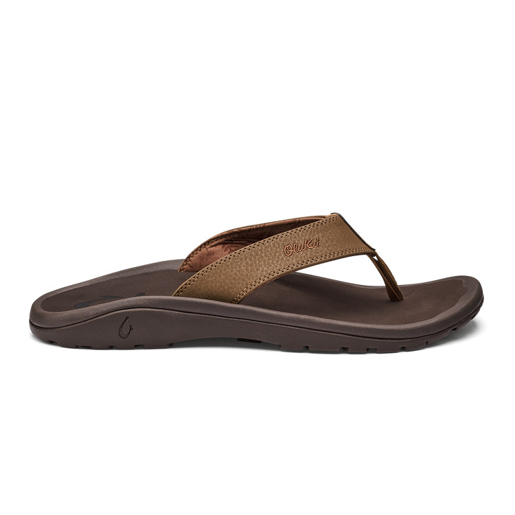 AUTH OluKai Ohana Men’s Beach Sandals, Lightweight Comfort Tan/Dark Java, Size 8