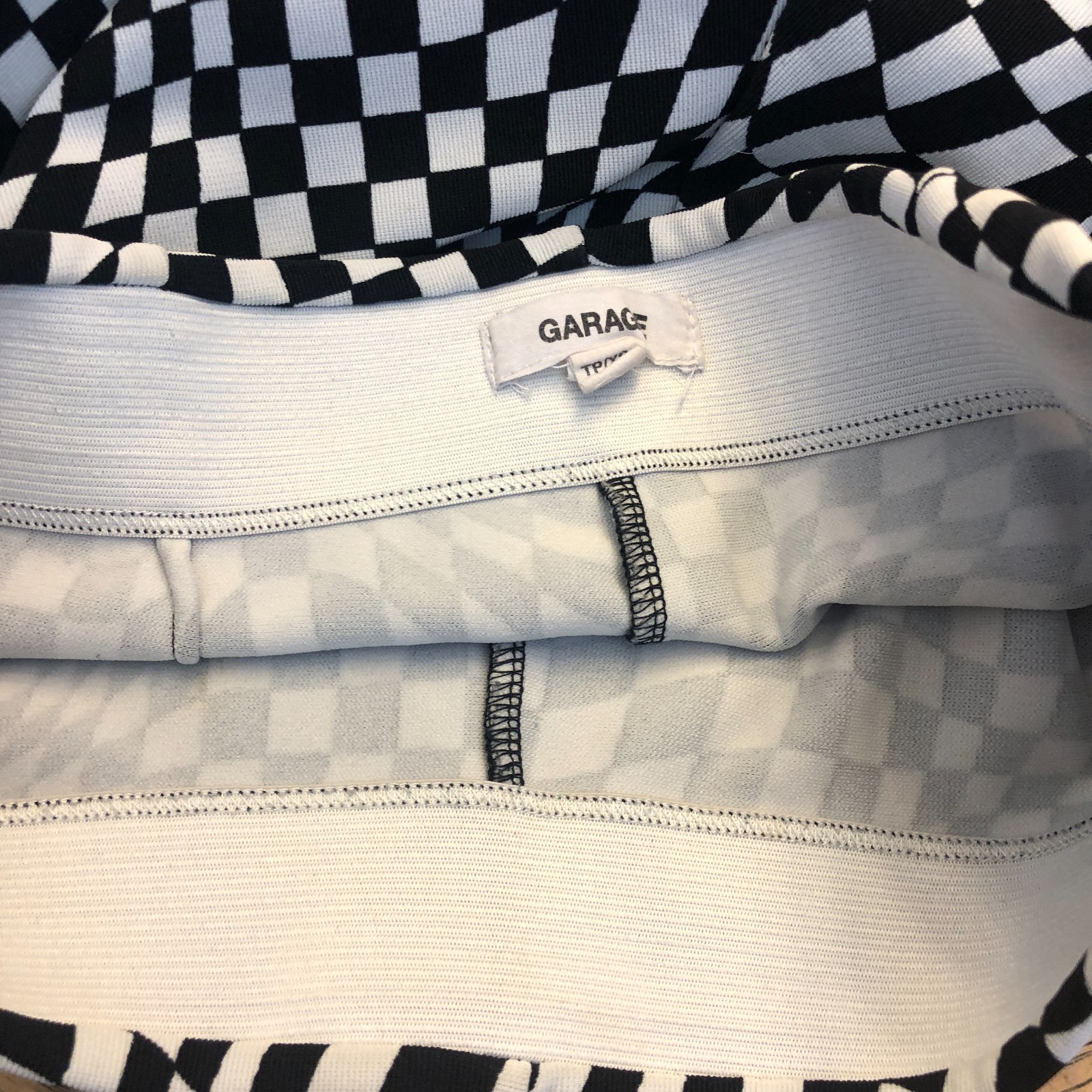 Garage Womens XS Black White Warped Checker Bell Bottom Flare Pants Disco 70s