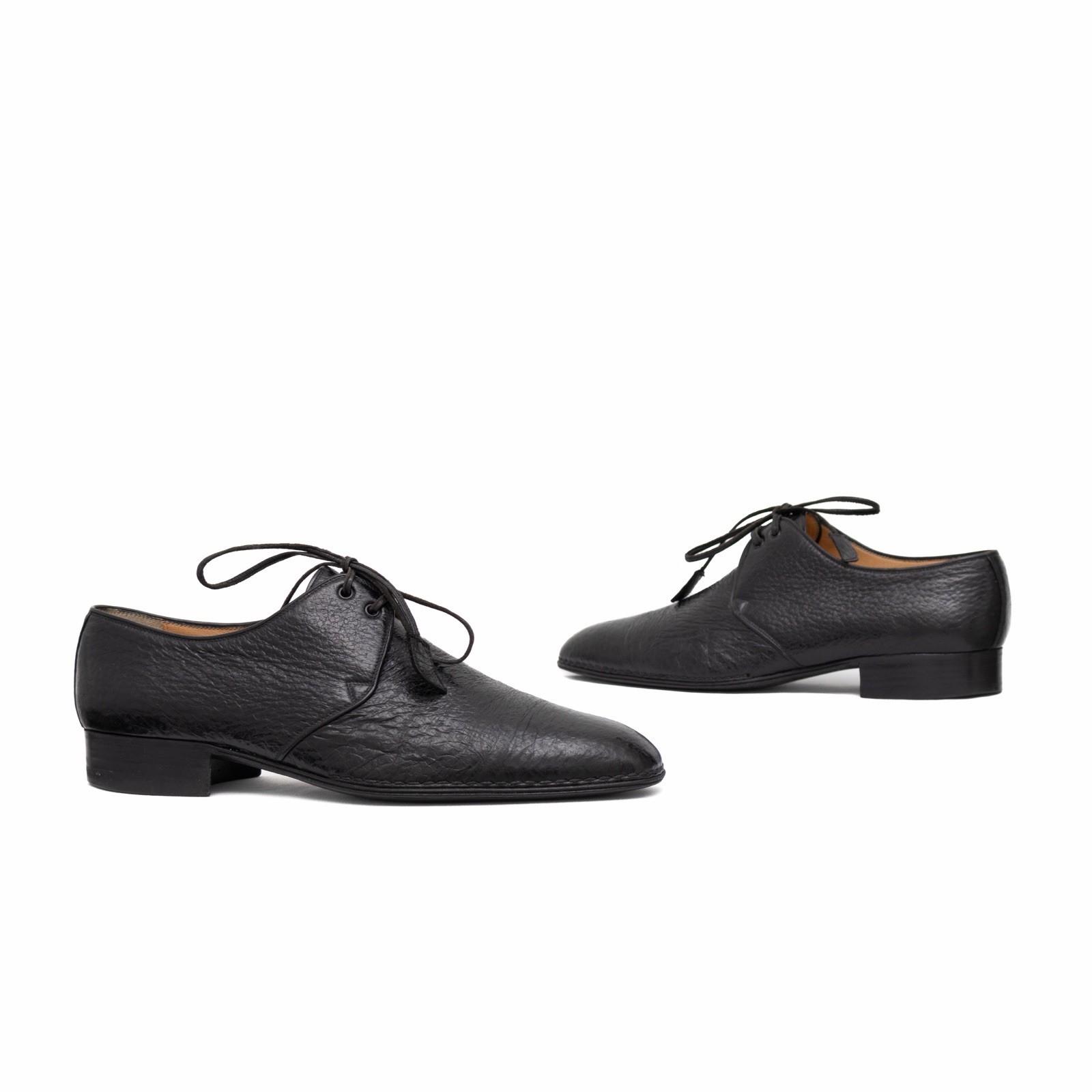 4.8k.$ ZILLI Men’s Blucher Derby Black Exotic Peccary Leather Handmade US 10
