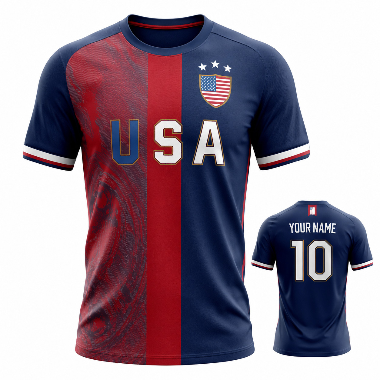Custom USA Soccer Jersey Personalized Name Number American Flag Shirt