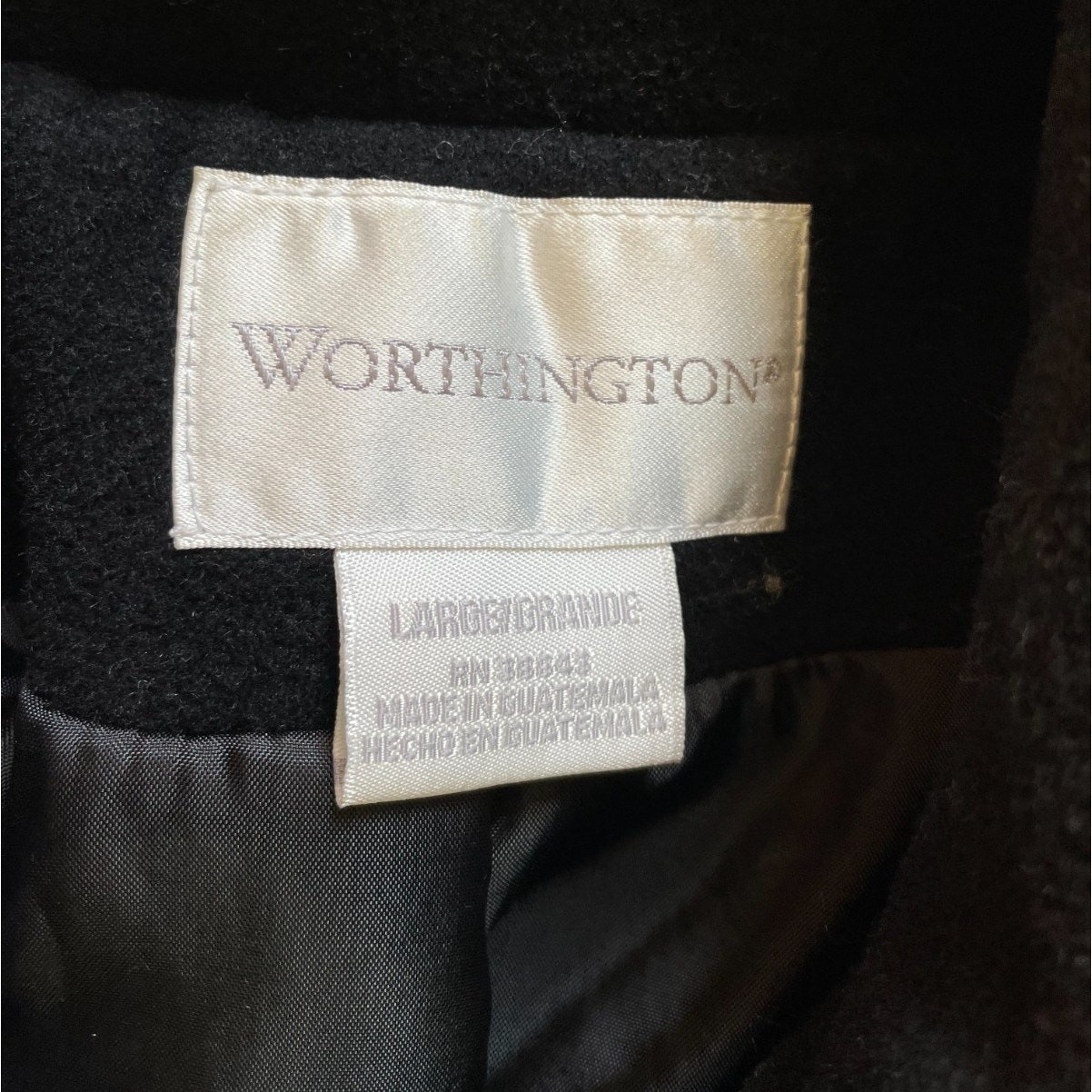 Black Wool Blend Pea Coat Large Minimalist Preppy Quiet Luxury Old Money Classic