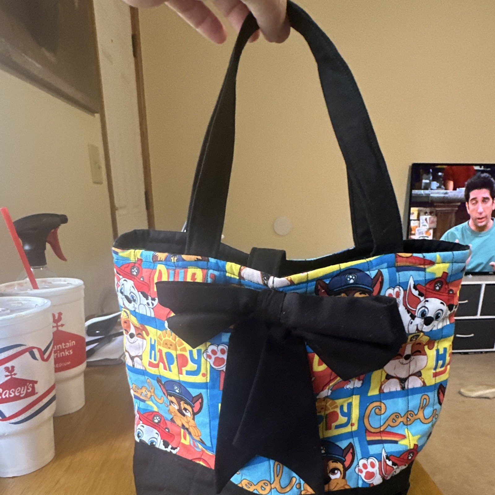 Paw Patrol handmade quilted Tote Bag, Bow Accent, button, Lined, Pockets