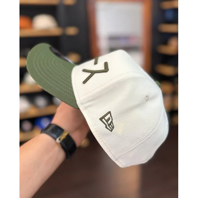 LA Dodgers Japanese Katakana Hat Cream Olive Green Two Tone Baseball Cap