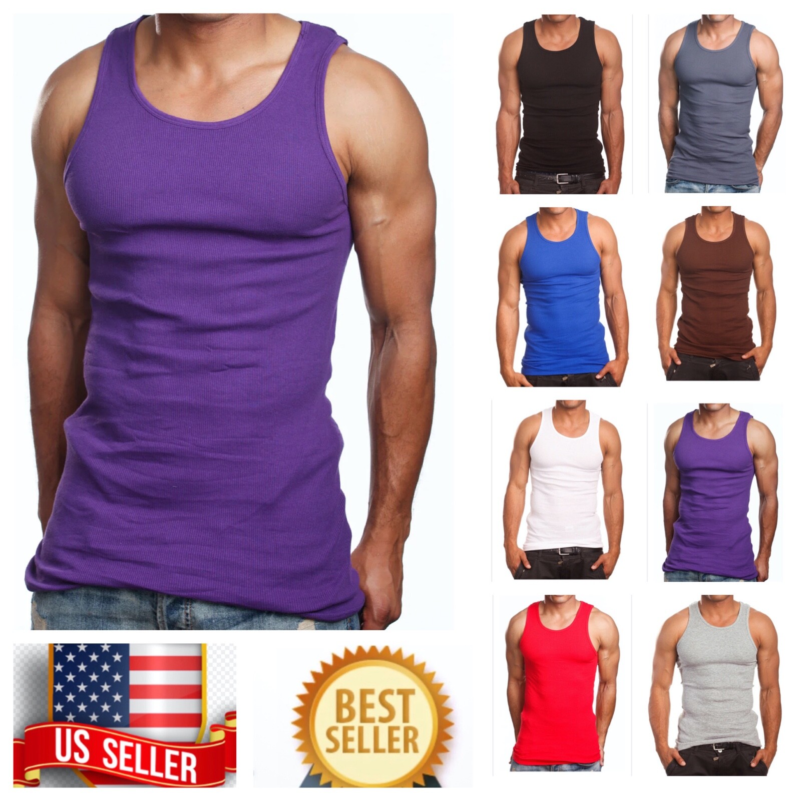 3Pack Lot 3X-5XL T-Shirt Wife Beater Tank Top Big Size Cotton A-Shirt Gym Muscle