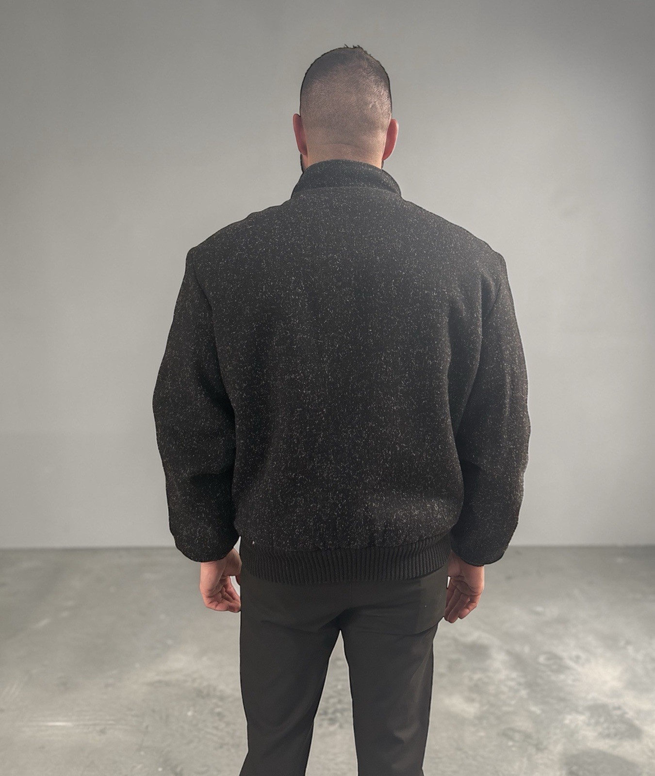 Vintage 80s 90s Black Speckled Bomber Jacket Men’s Size L (42-44) Fleece Lining