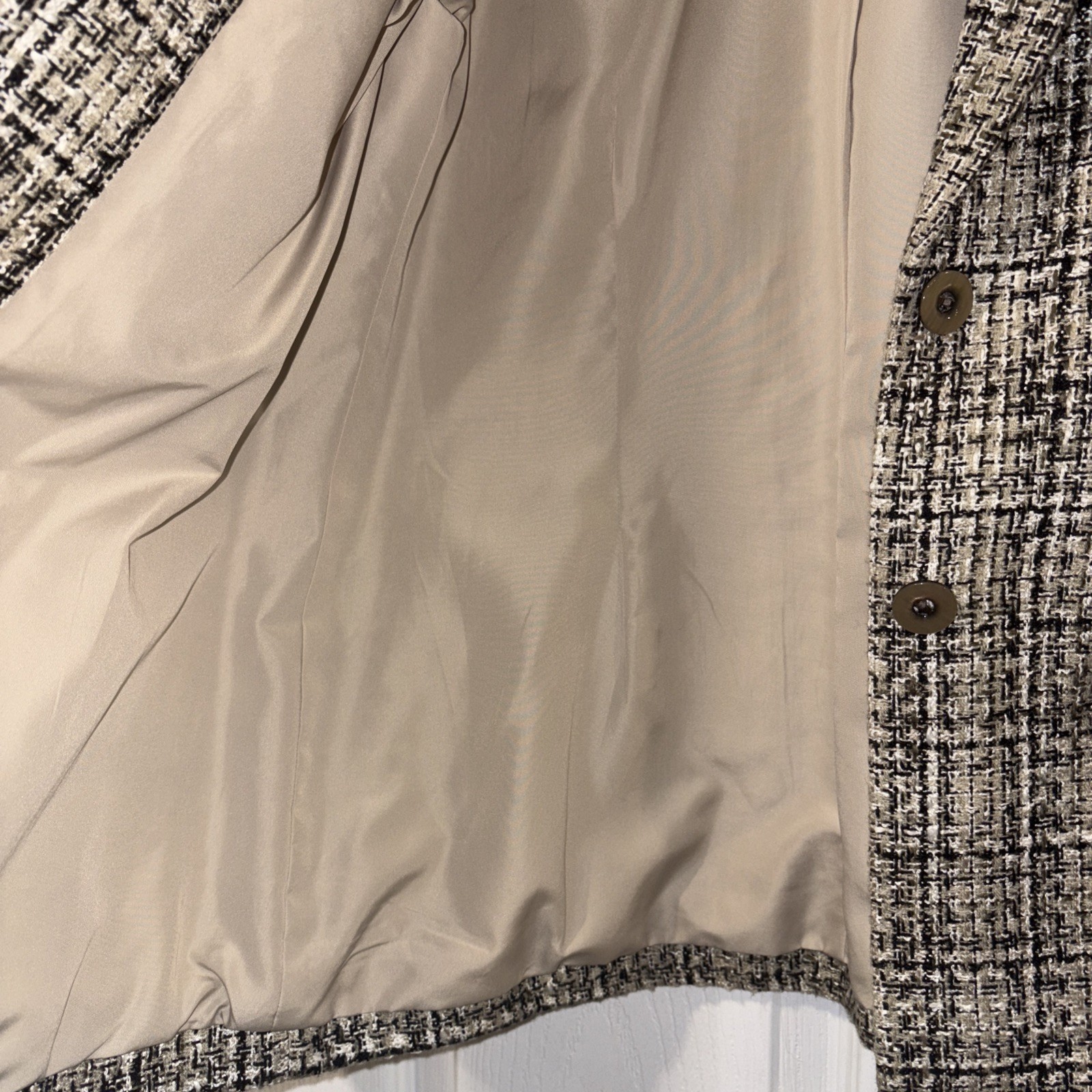 Appleseeds Blazer Beige White Black Plaid Pockets Buttons Size 8