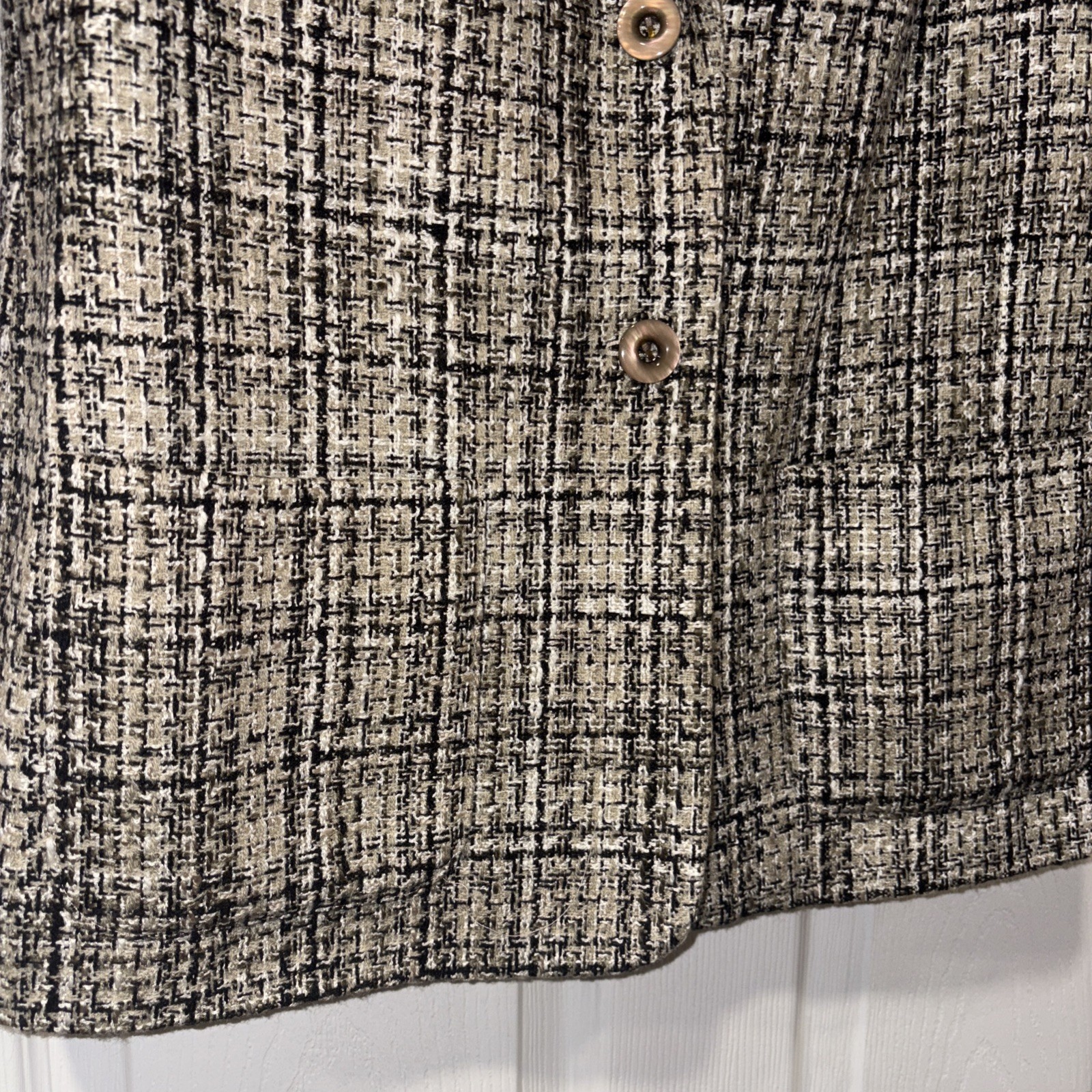 Appleseeds Blazer Beige White Black Plaid Pockets Buttons Size 8