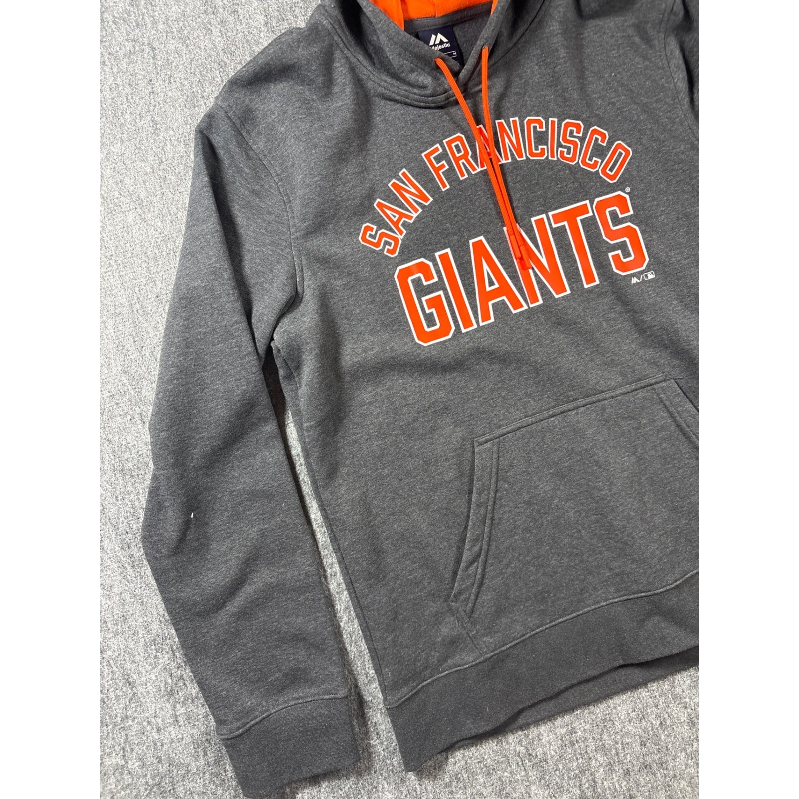 Majestic Mens San Francisco Giants MLB Hoodie Charcoal Grey Orange Size M