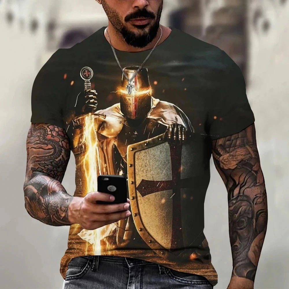 Knights Templar T-Shirt Men’s Christian Warrior Crusader Cross 3D Printed