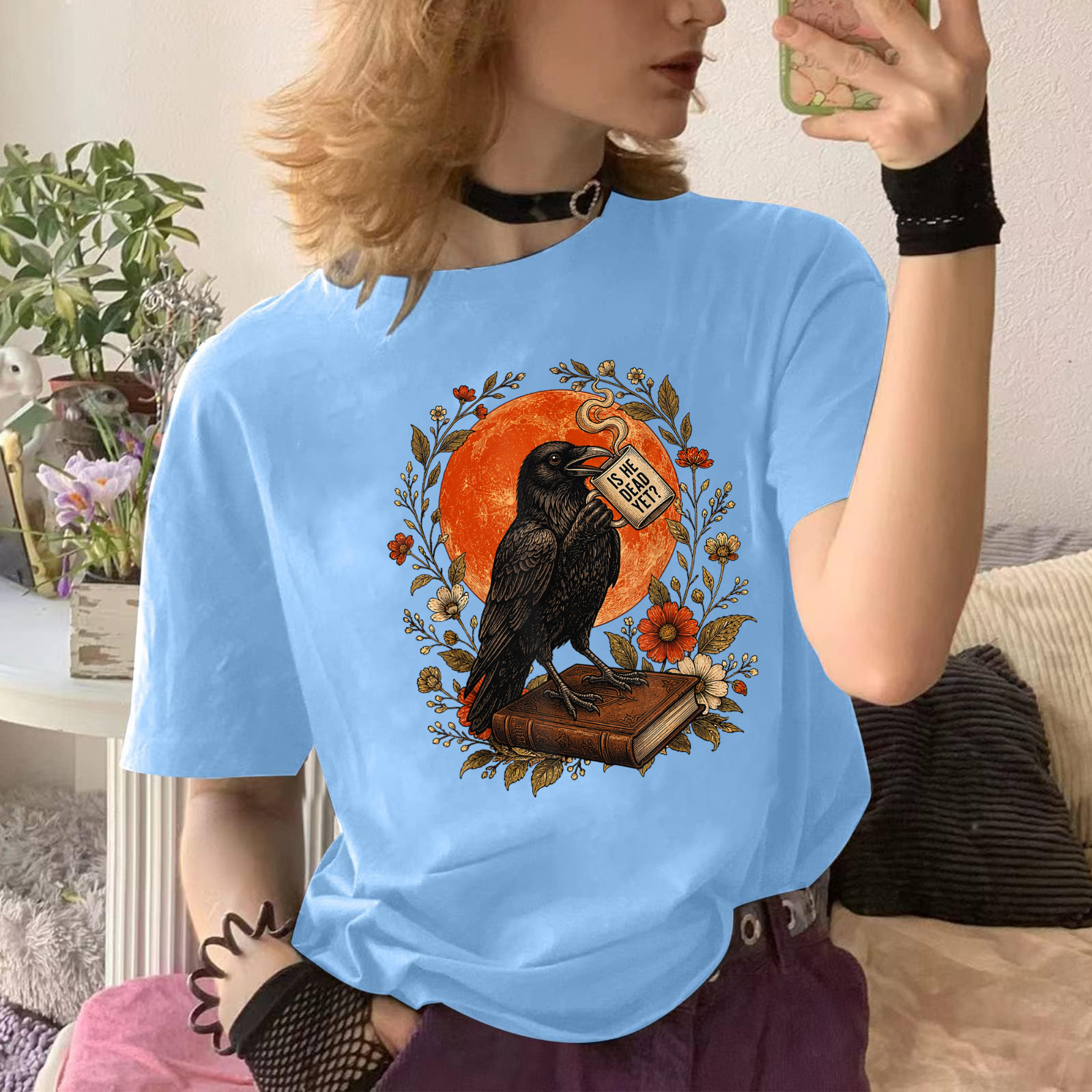 is He Vintage Dead Yet Dark Crow Raven Bird Humor Gothic T-Shirt