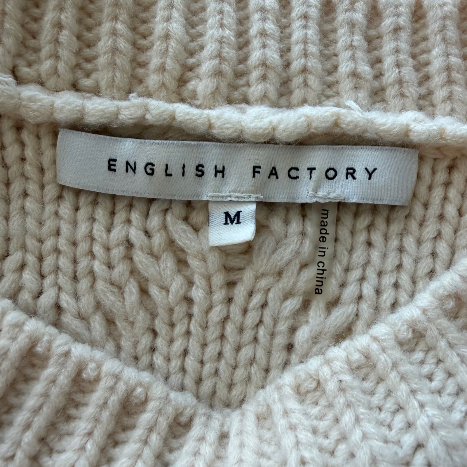 English Factory Womens Cream Cable Knit Cropped Sweater Size Med Ivory Pullover