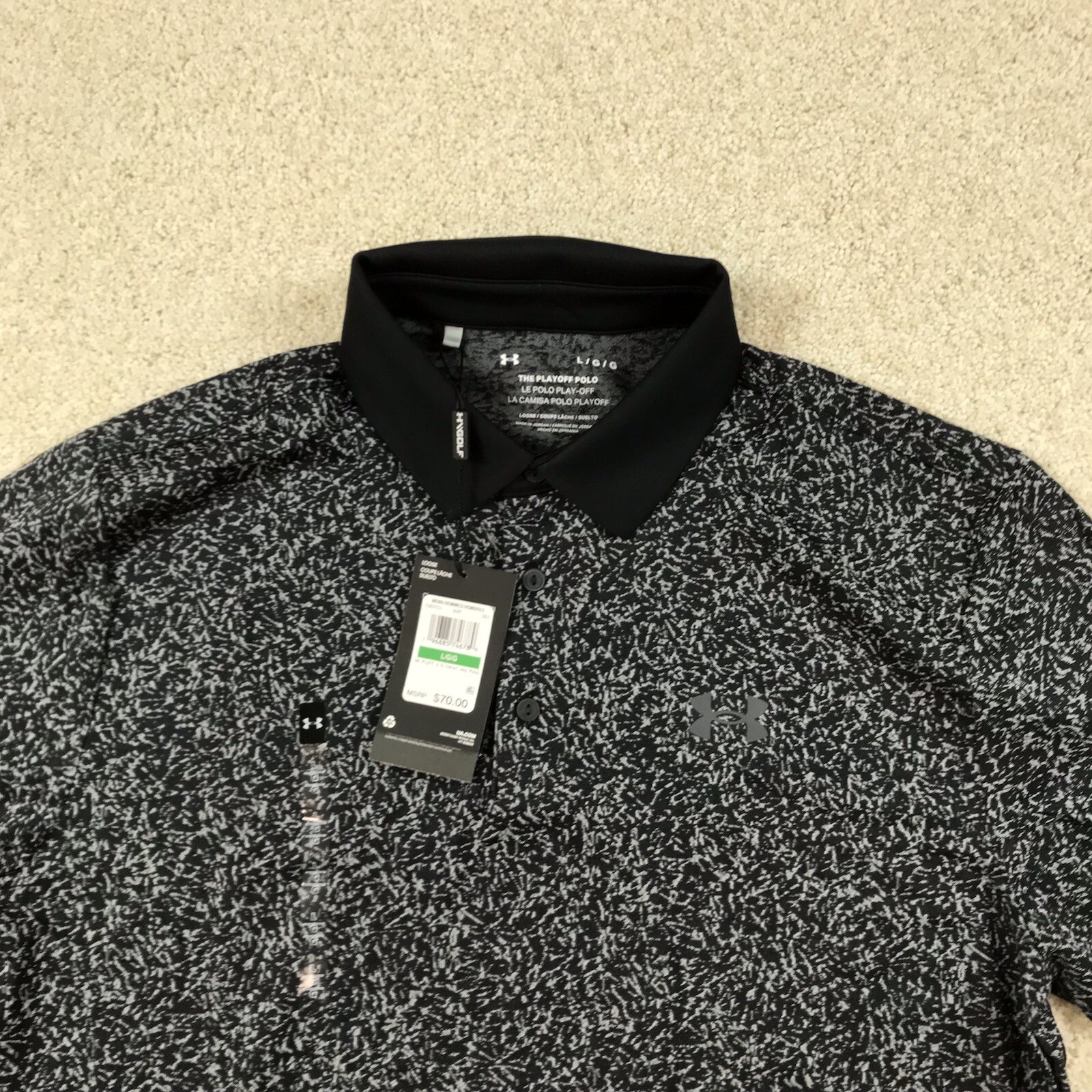 Under Armour Golf Polo Shirt Mens Large Coral Jacquard Black