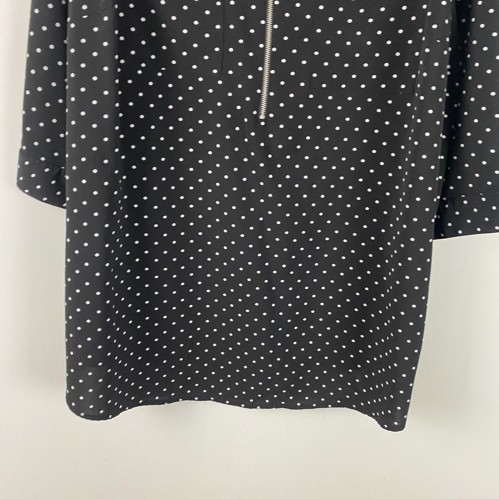 Catherines Popover Half Zip Blouse Size 2X Black White Polka Dot Stretch Tunic