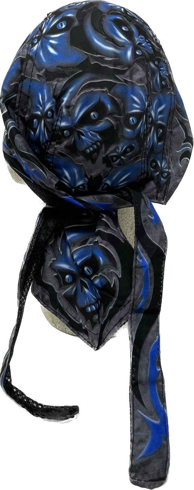 Black Blue Stacked Skull Breach Platinum Durag Doo Rag Cap Biker Sweatband