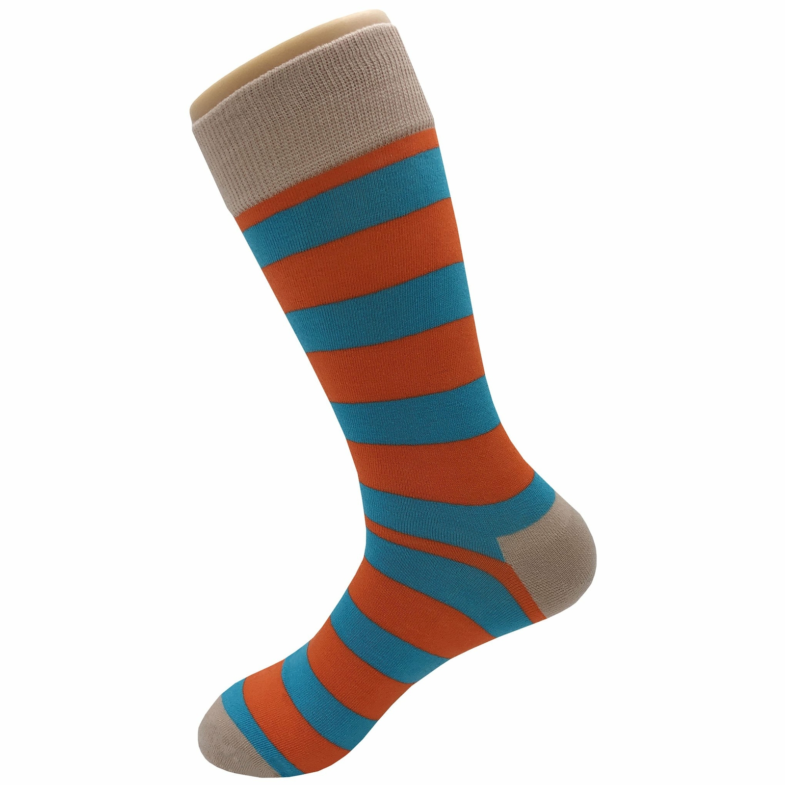 NWT Orange Blue Stripe Dress Socks Novelty Men 8-12 Multicolor Crazy Fun Sockfly