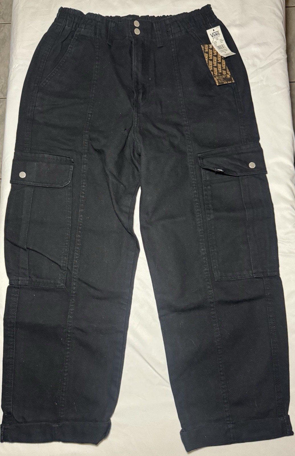 Vans Women’s Black Cargo Pants Stretch Canvas Elastic Waist- Size M