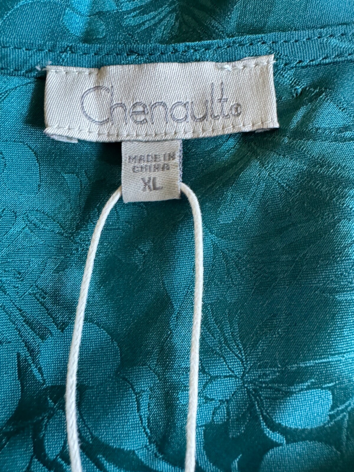 Ladies Chenault color Ocean Blue Blouse XL Solid Embossed Satin Fabric NWT