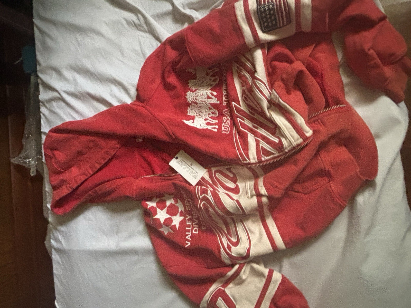 Valley Sports Division Men’s Red Graphic Print Full Zip Hoodie w/ Pockets, 1X