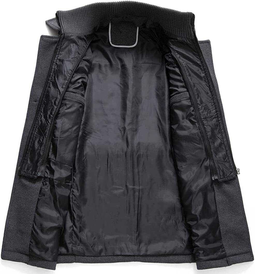 Men’s Thermal Single Breasted Wool Blend Coat Business Peacoat Detachable Zipper