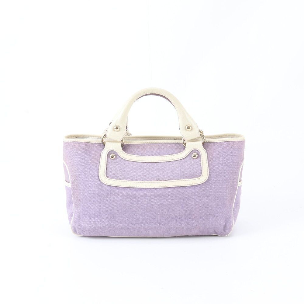 CELINE Boogie Bag Handbag Leather Canvas Purple White Vintage Auth From Japan