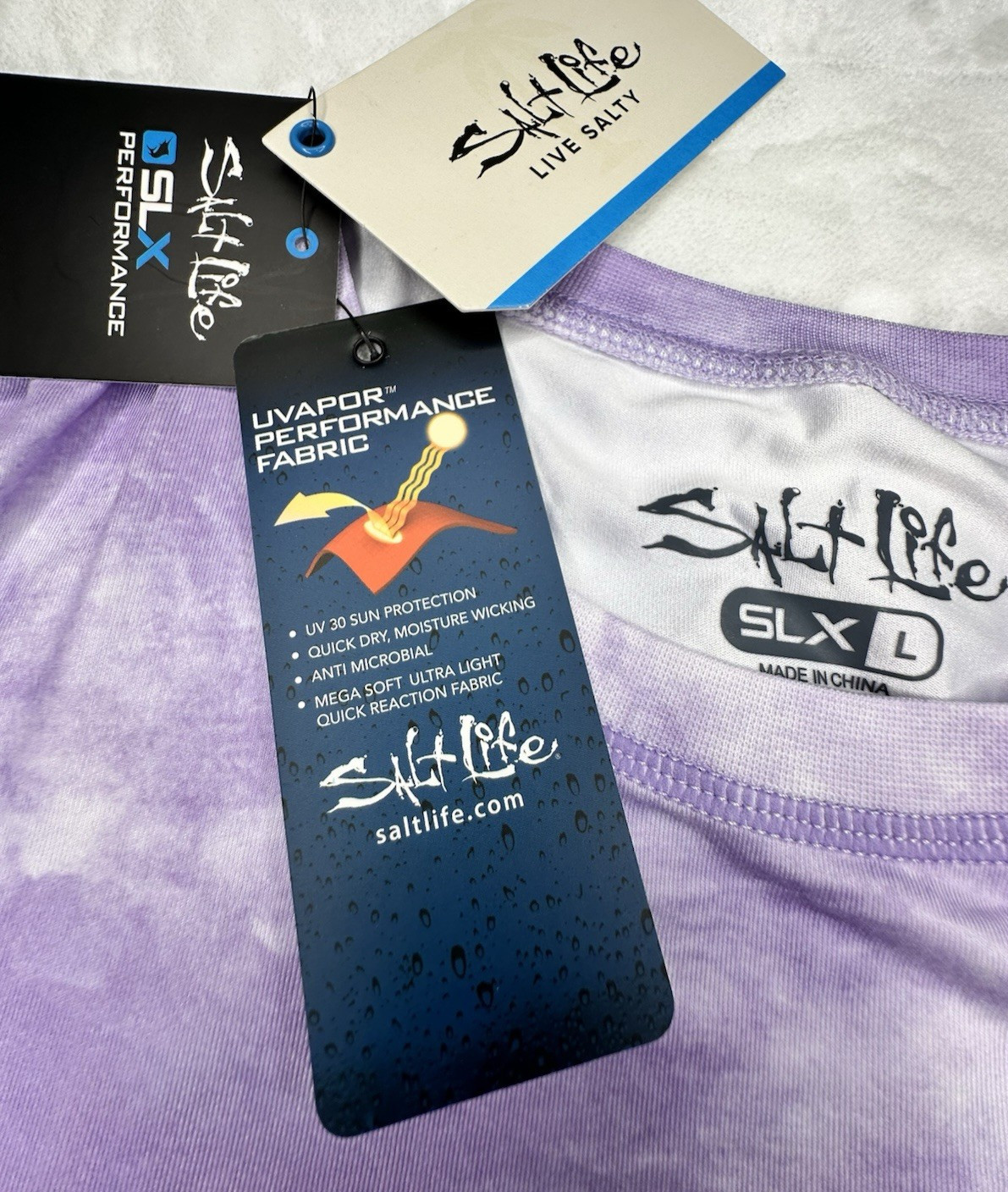 Salt Life SLX Performance Long Sleeve Shirt Womens L Purple Tie Dye NWT