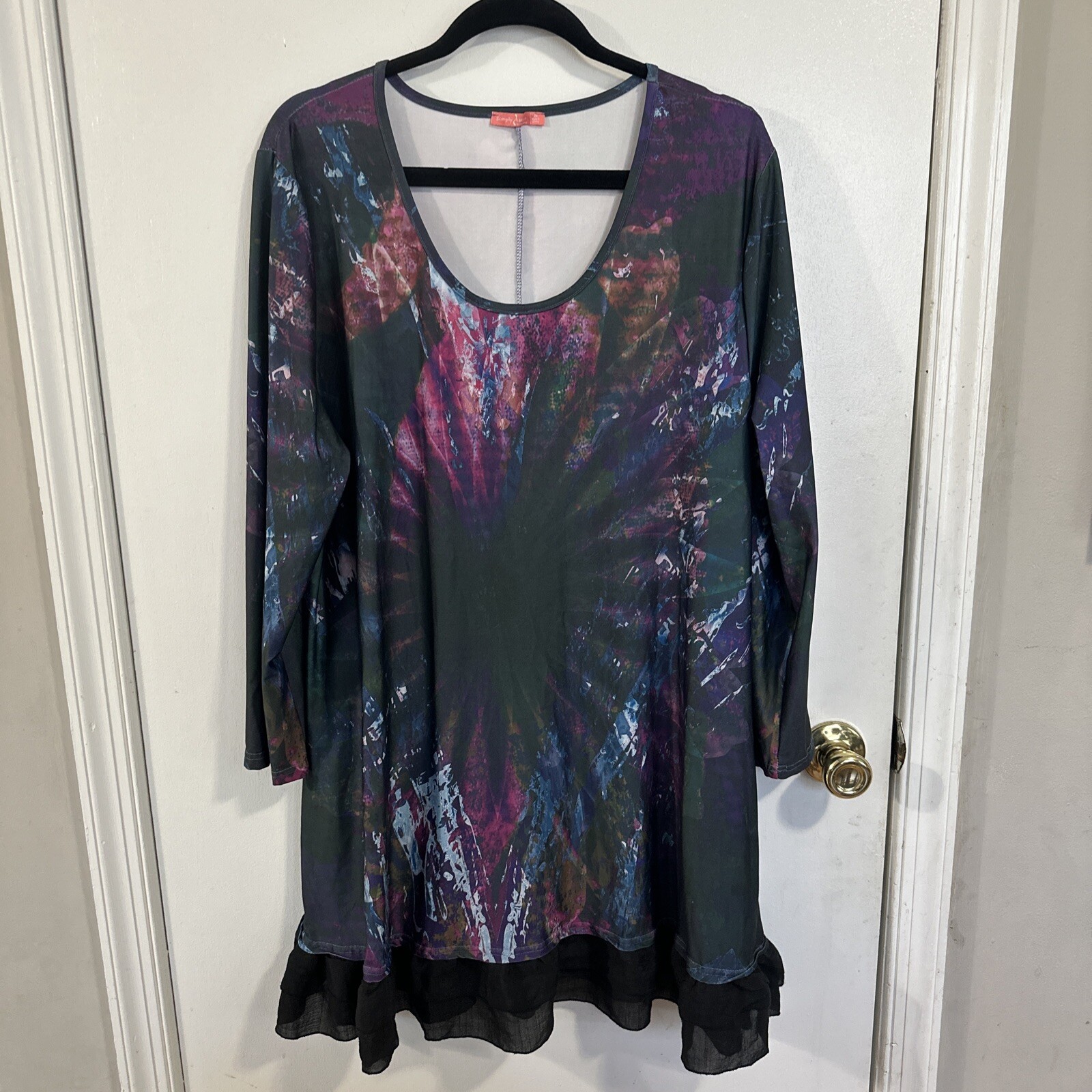 Simply Aster 2X Polyester Spandex Multicolor Tunic Long Sleeve Pockets