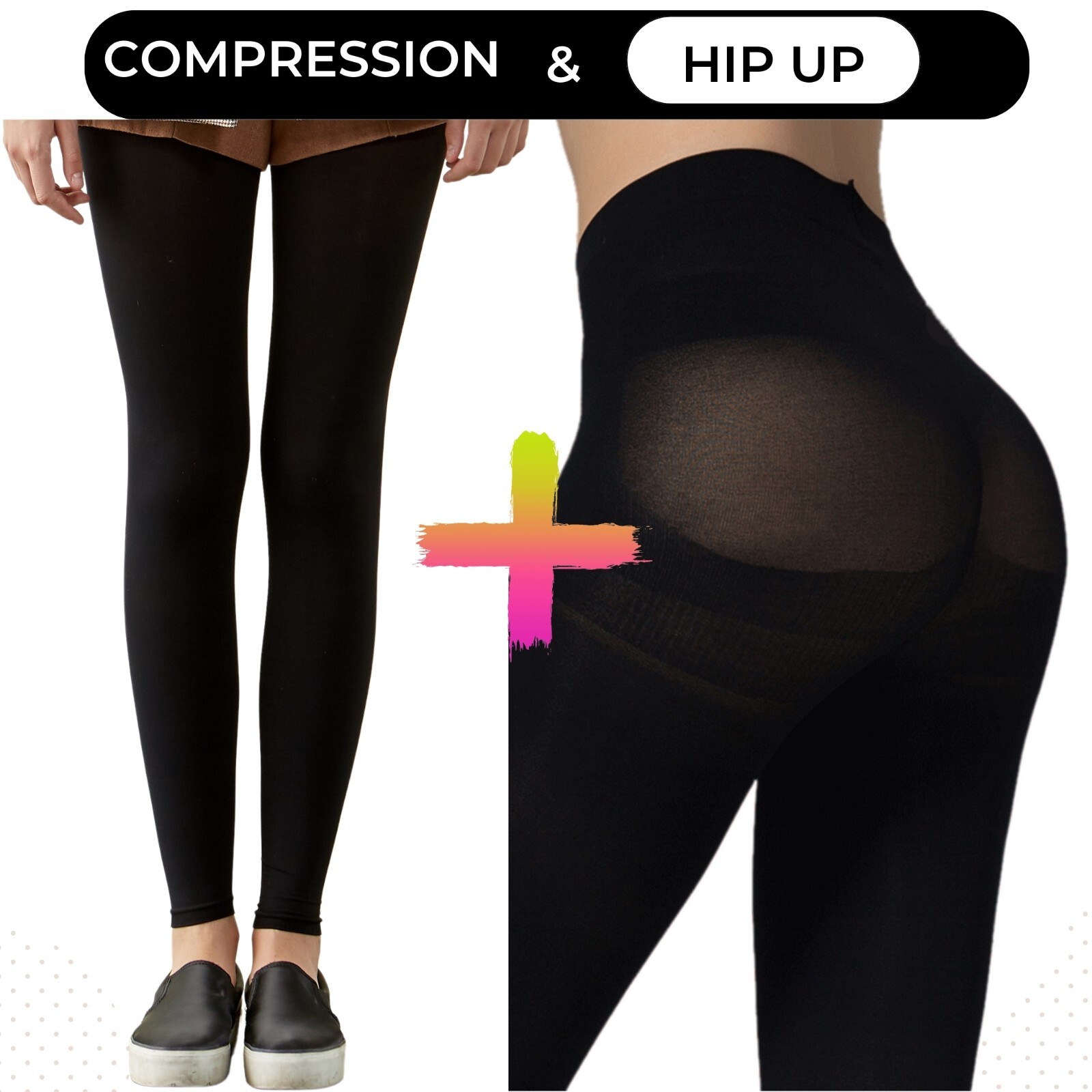 200 denier opaque tights with built-in compression tummy control and lifting hip