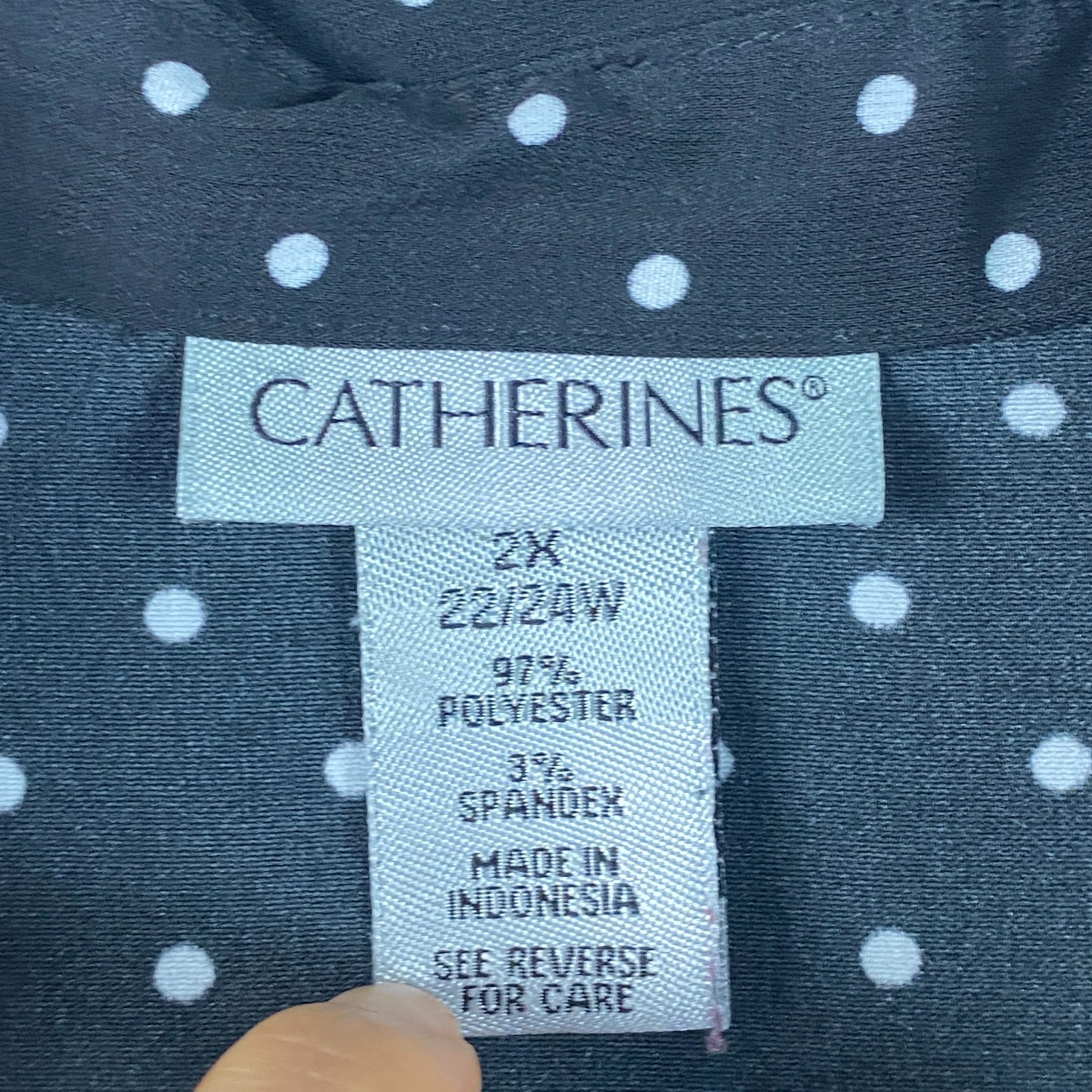 Catherines Popover Half Zip Blouse Size 2X Black White Polka Dot Stretch Tunic